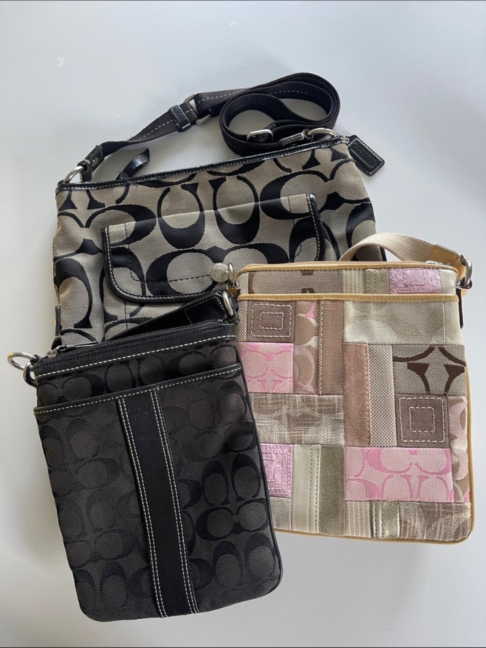 Coach Y2K Crossbody Trio Bundle in Black, Pink Patchwork, and Grey
